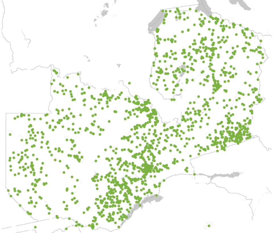 Map of Zambia showing AgriPredict user locations